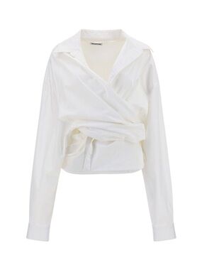 Balenciaga White Draped Wrap Button-Down Shirt
